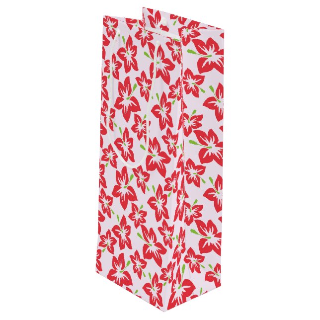 Bolsa Para Vino Hibisco Rojo, Flores Rojas, Patrón De Flores (Angulo reverso)