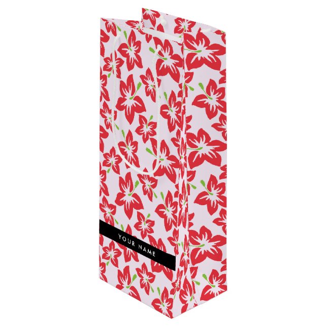 Bolsa Para Vino Hibisco Rojo, Flores Rojas, Tu Nombre (Angulo Anverso)