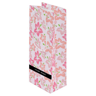Bolsa Para Vino Hibisco Rosa, Flores Rosadas, Tu Nombre