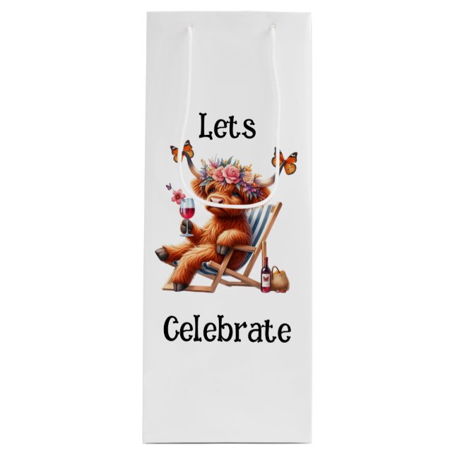Bolsa Para Vino Highland Cow Lets Celebrate (Anverso)