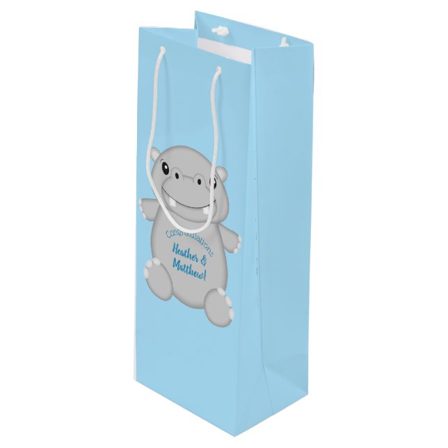 Bolsa Para Vino Hippo Baby Shower Blue (Angulo Anverso)
