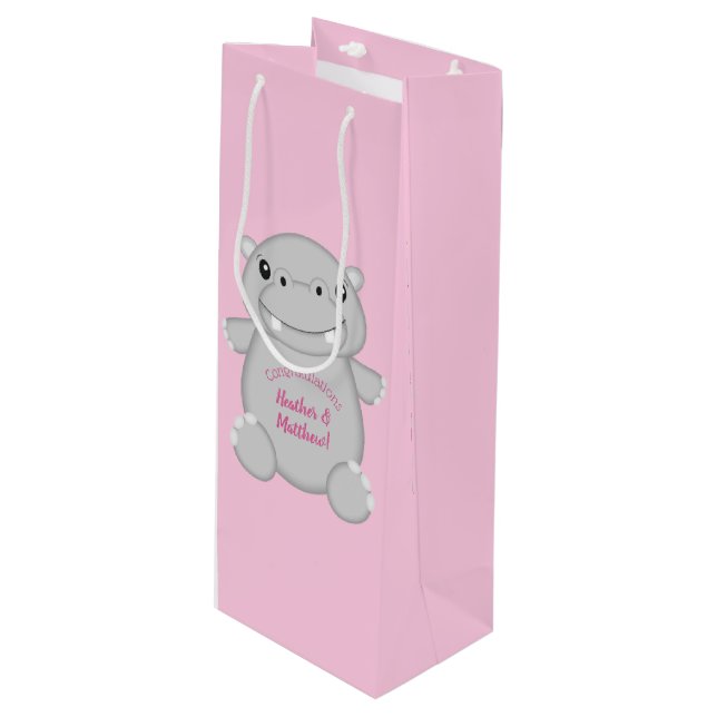 Bolsa Para Vino Hippo Baby Shower Pink (Angulo Anverso)