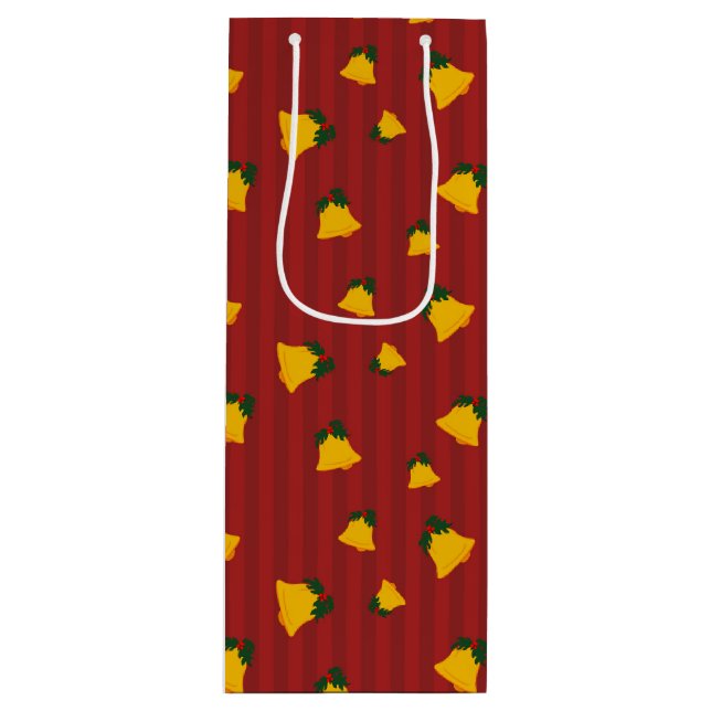 Bolsa Para Vino Holiday Red Gold Stripe Bells Christmas (Anverso)