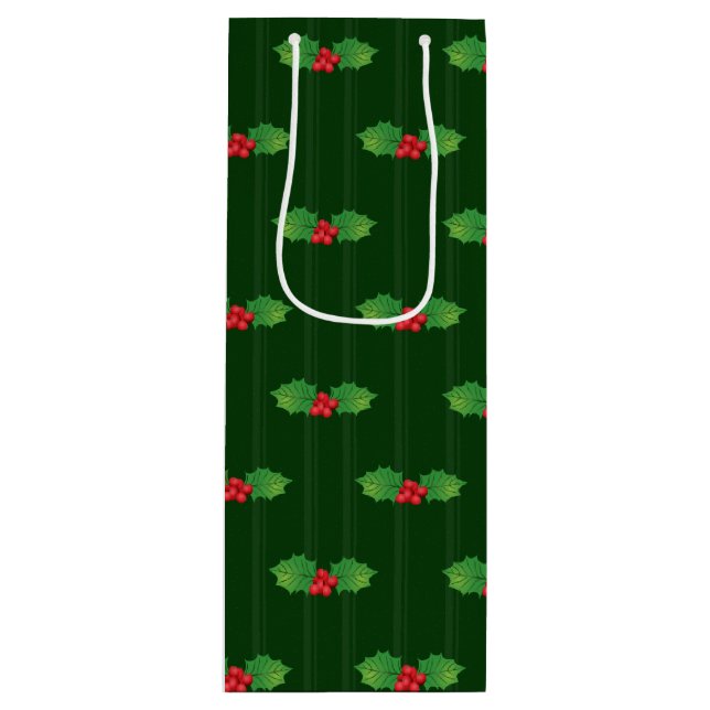 Bolsa Para Vino Holly Berries a rayas (Anverso)