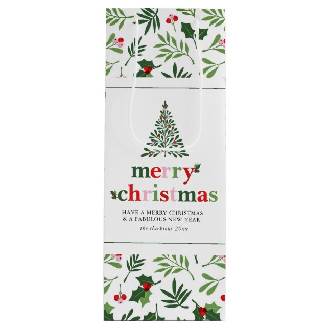 Bolsa Para Vino Holly Merry Christmas Bright Fun (Anverso)