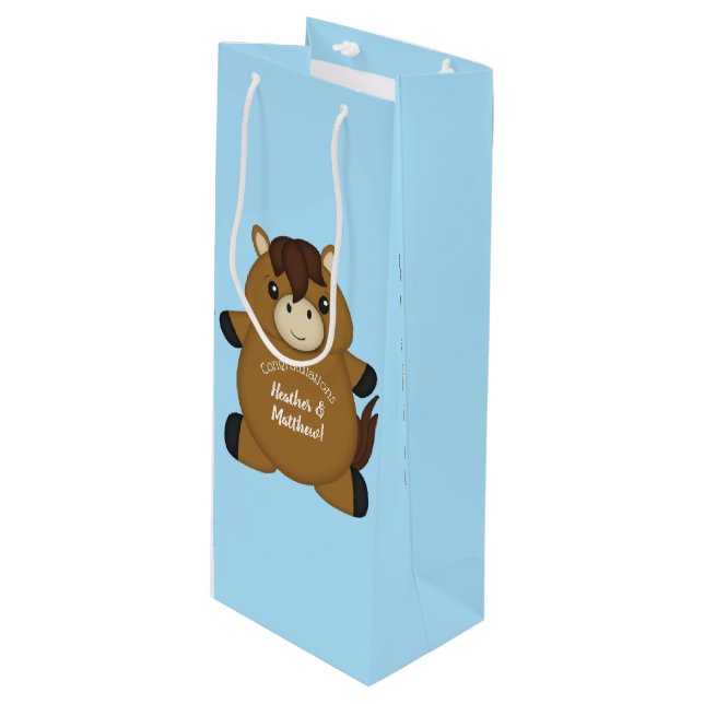 Bolsa Para Vino Horse Baby Shower Blue Boy (Angulo Anverso)