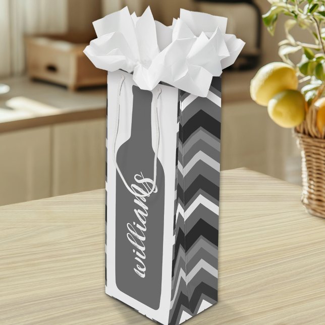 Bolsa Para Vino Ilustracion de botellas de vino - Chevron con guió (Custom Tall Gift Bag)