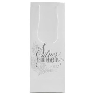 Bolsa Para Vino Iniciales del 25° Aniversario de Plata y rosas bla