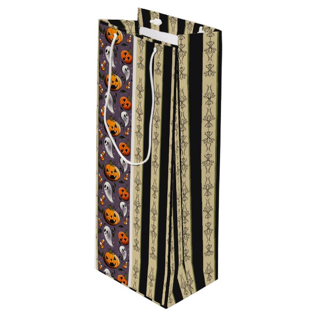 Bolsa Para Vino Jack-o-Ghost Franjas Moradas (Angulo Anverso)