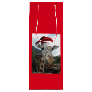 Bolsa Para Vino Jirafa con sombrero de Santa Claus