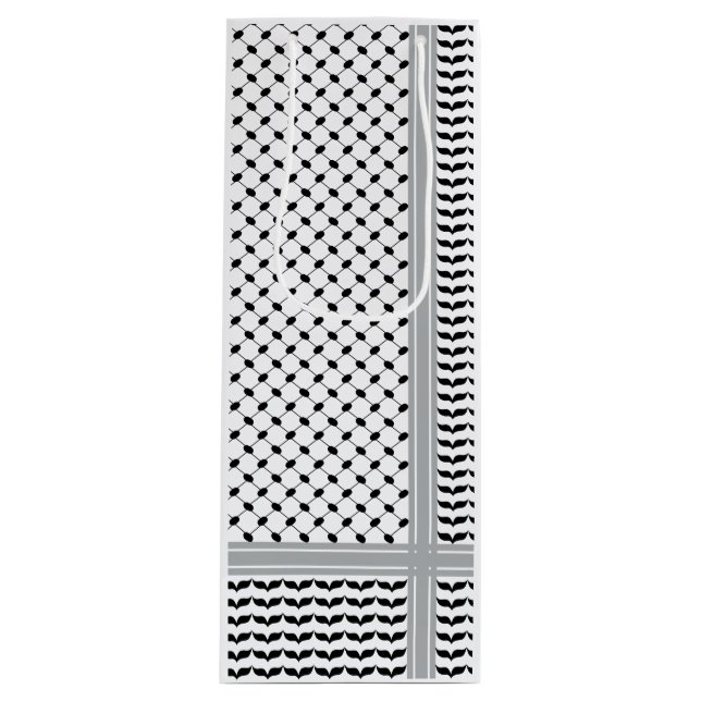 Bolsa Para Vino Keffiyeh blanco y negro palestino (Anverso)