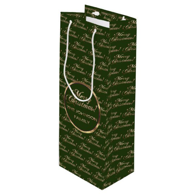 Bolsa Para Vino La familia Johnson Navidades Green Faux Gold (Angulo Anverso)