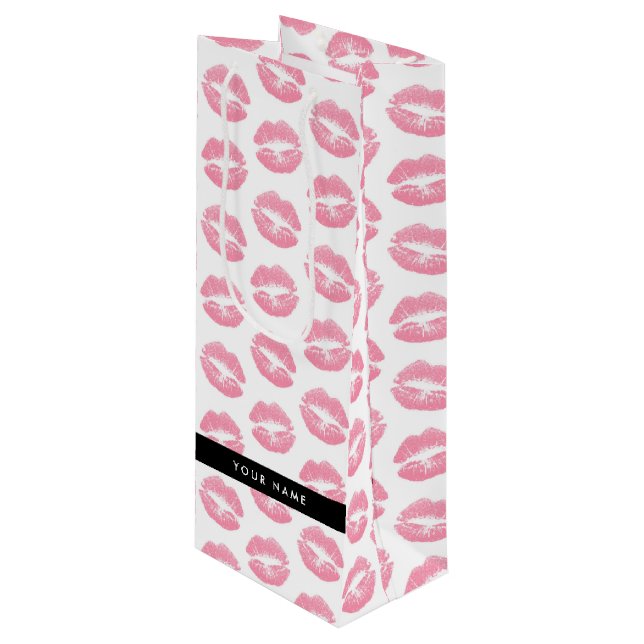 Bolsa Para Vino Labios rosados, besos, pintalabios, tu nombre, per (Angulo Anverso)