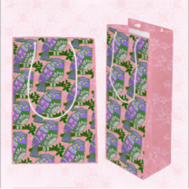 Bolsa Para Vino Lechuza de arte popular morado rosado