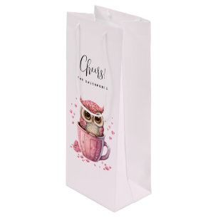 Bolsa Para Vino Lechuza rosada en una copa