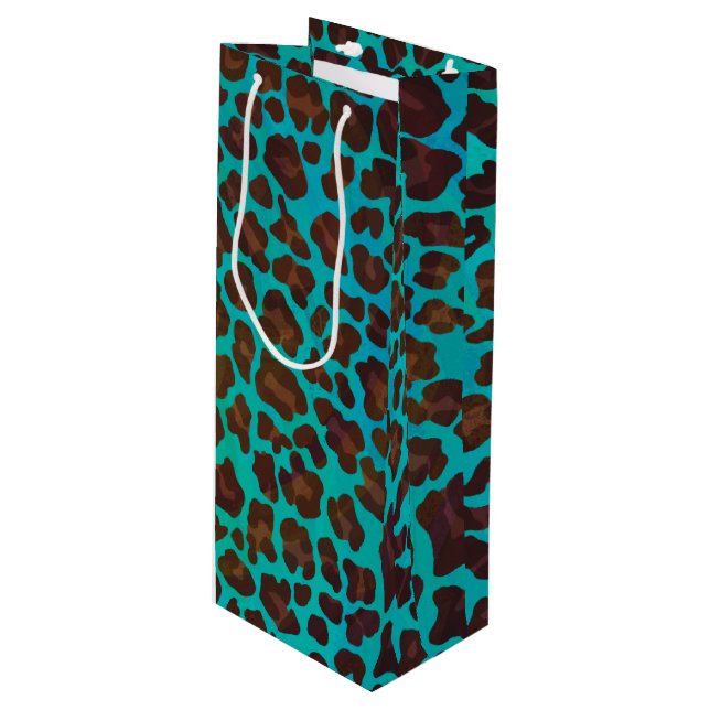 Bolsa Para Vino Leopardo Brown e impresión Verde azulada (Angulo Anverso)