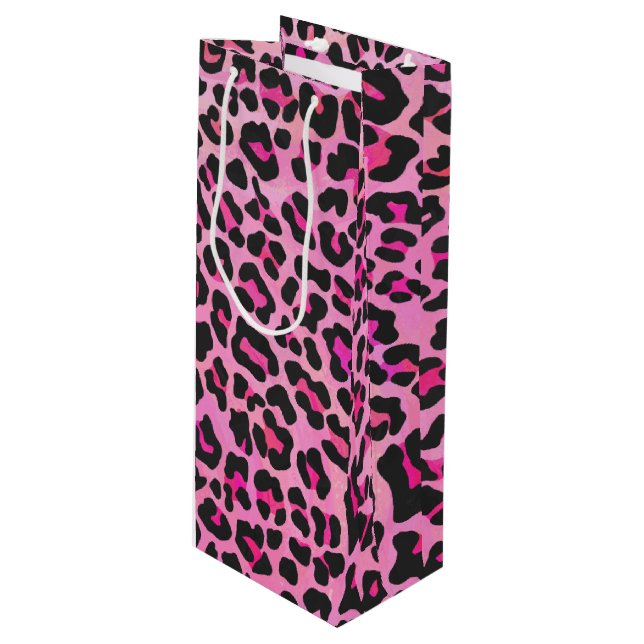 Bolsa Para Vino Leopardo de impresión negro y rosa caliente (Angulo Anverso)