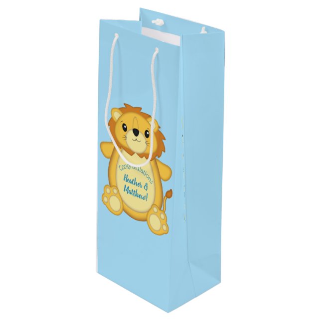 Bolsa Para Vino Lion Baby Shower Blue (Angulo Anverso)