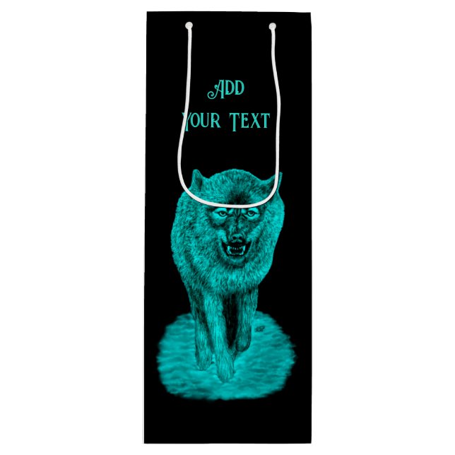 Bolsa Para Vino Lobo negro enojado en la noche (Anverso)