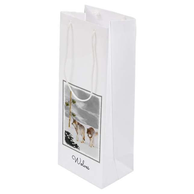 Bolsa Para Vino Lobos en pintura de nieve - Arte de vida salvaje o (Angulo Anverso)