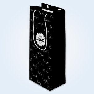 Bolsa Para Vino Logotipo Personalizado Agradecimiento Patrón Negro