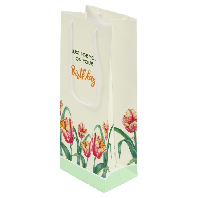 Bolsa Para Vino Loro amarillo cumpleaños Tulips Floral solo para t (Angulo Anverso)