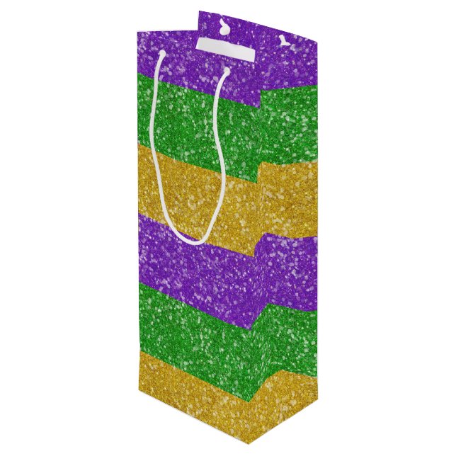 Bolsa Para Vino Mardi Gras Colores Purpurina Stripe Bling (Angulo reverso)