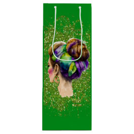 BOLSA PARA VINO MARDI GRAS MUJER CON PELO DE ORO VERDE