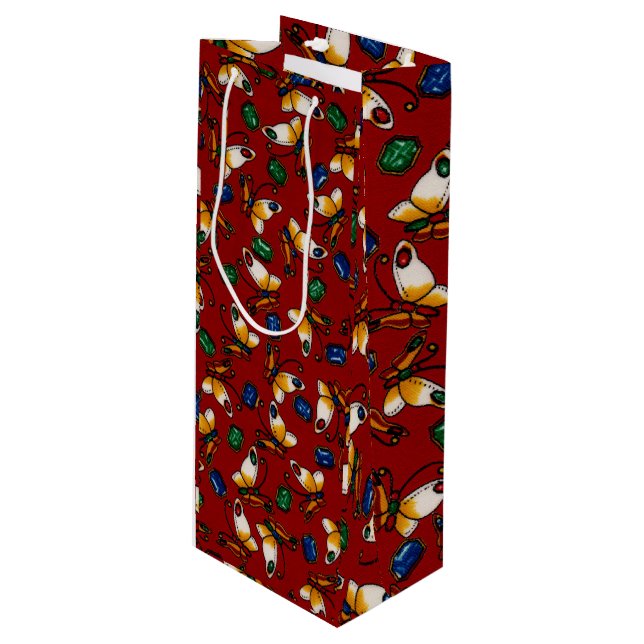 Bolsa Para Vino Mariposas blancas naranjas, Esmeralda, zafiro en r (Angulo Anverso)