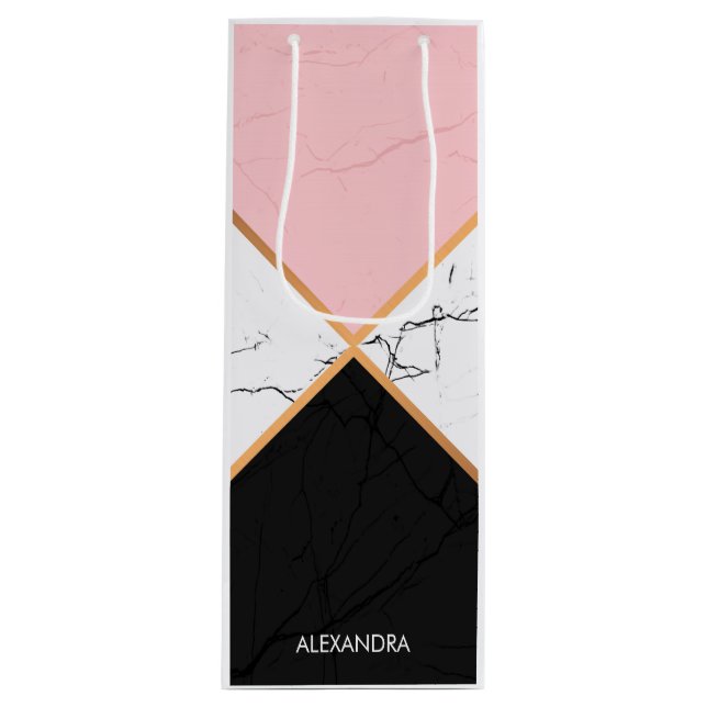 Bolsa Para Vino Mármol blanco con líneas doradas (Anverso)