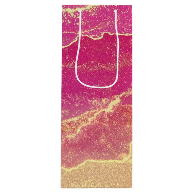 Bolsa Para Vino Mármol rosa y dorado elegante (Anverso)