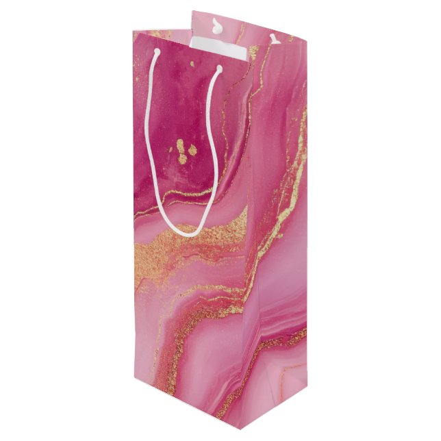Bolsa Para Vino Mármol rosa y dorado elegante (Angulo reverso)