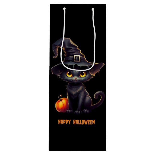 Bolsa Para Vino Medianoche La Brujería Halloween De Gato Negro (Anverso)
