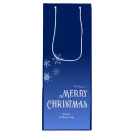 Bolsa Para Vino Merry Christmas Blue Modern Snowflake