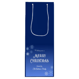 Bolsa Para Vino Merry Christmas Blue Modern Snowflake