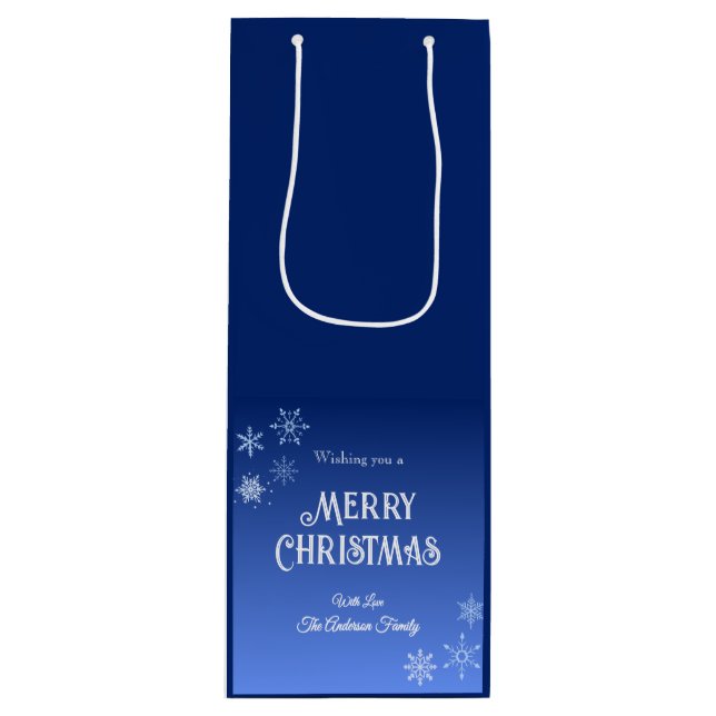 Bolsa Para Vino Merry Christmas Blue Modern Snowflake (Anverso)