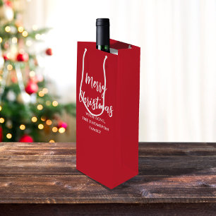 Bolsa Para Vino Merry Christmas Caliligraphy Script Simple Red