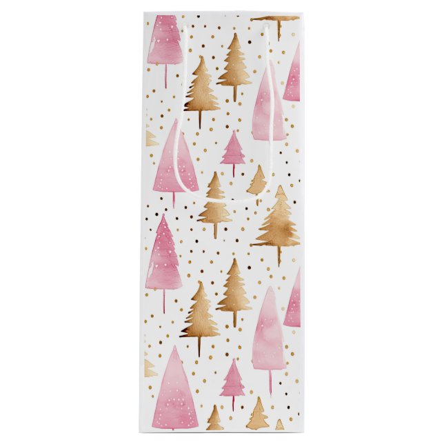 Bolsa Para Vino Merry Christmas Gold Pink Tree (Anverso)