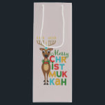 Bolsa Para Vino Merry Christmukkah Reindeer<br><div class="desc">Navidades renos con una menorah Hanukkah para renos con un saludo de Merry Christmukkah.</div>