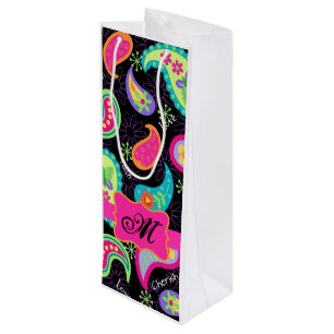 Bolsa Para Vino Mod Paisley personalizado del monograma negro de r