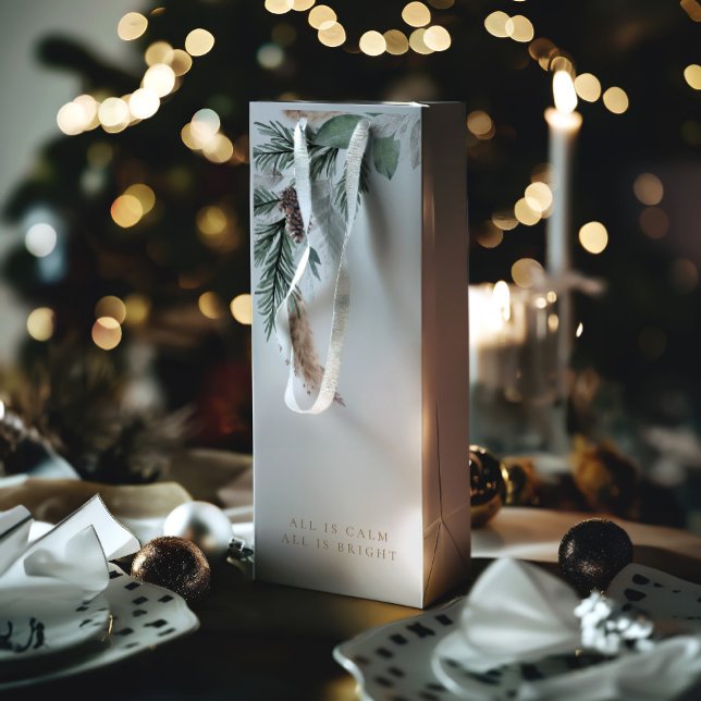 Bolsa Para Vino Moderna y elegante guirnalda guirnalda de Navidad (The gift bag includes a white cord handle, but you can replace it with a ribbon or other material)