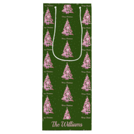 Bolsa Para Vino Moderno Árbol de Navidad Rosa Nombre personalizado