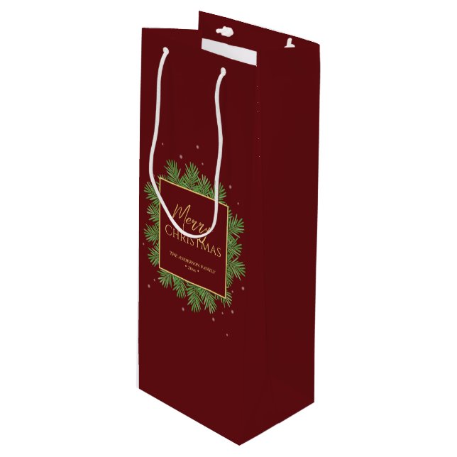 Bolsa Para Vino Moderno Botánico de Navidad Elegante Rojo Burdeos (Angulo Anverso)