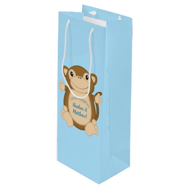 Bolsa Para Vino Monkey Baby Shower Blue (Angulo Anverso)