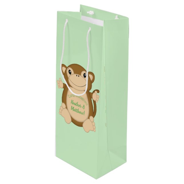 Bolsa Para Vino Monkey Baby Shower Green (Angulo Anverso)