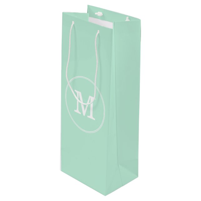 Bolsa Para Vino Monograma blanco elegante de la plantilla verde de (Angulo Anverso)