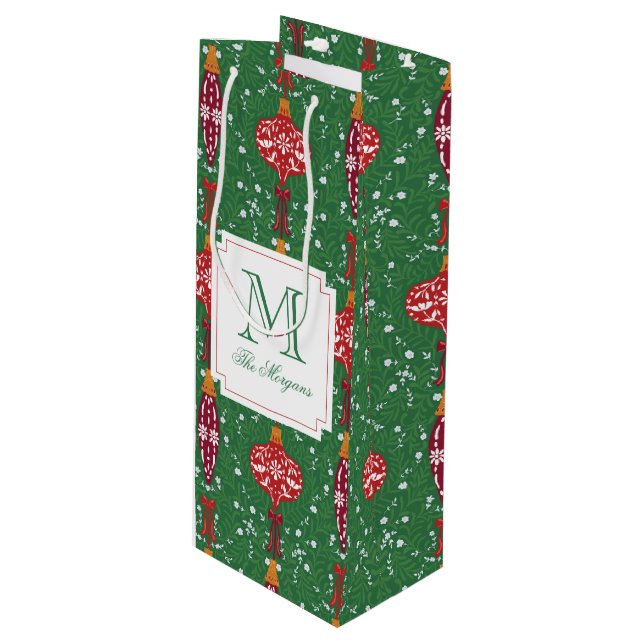 Bolsa Para Vino Monograma de adornos navideños festivos (Angulo Anverso)