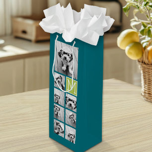 Bolsa Para Vino Monograma de Collage de fotos de Instagram - Azul
