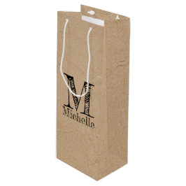 Bolsa Para Vino Monograma de papel negro kraft rústico