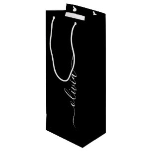 Bolsa Para Vino Monograma Elegante Minimalista Moderno Blanco Negr